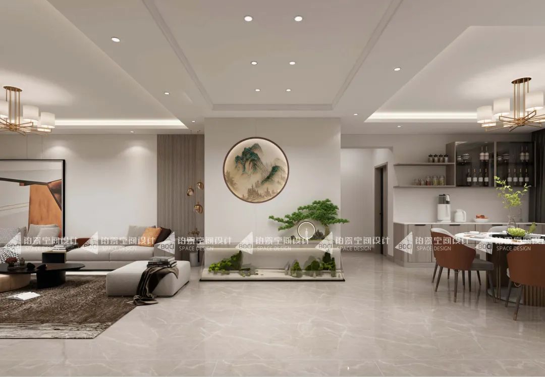 鉑瓷案例賞析丨新中式邂逅現(xiàn)代簡約，160㎡大宅呈現(xiàn)質(zhì)感與意境的雙重極致